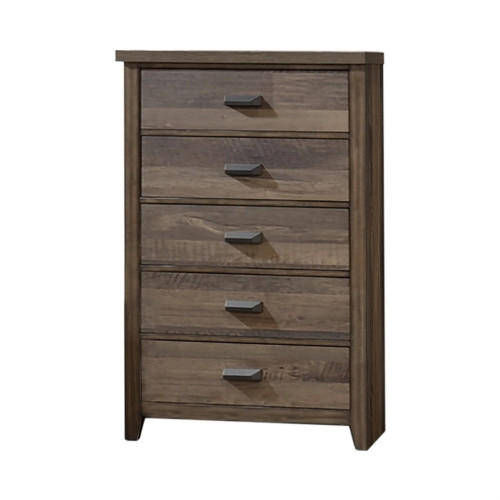 Chest With 5 Drawers And Wood Grain Details, Brown