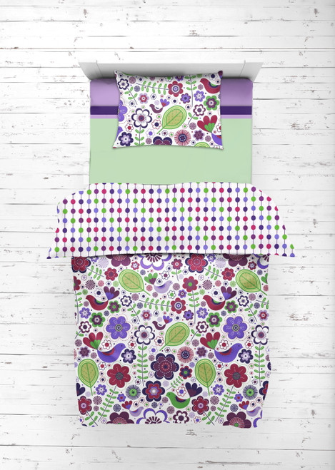 Bacati - Botanical 4-piece Toddler Bedding Set 100% Cotton Percale, Purple