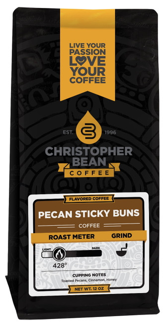 Pecan Sticky Buns Flavored Decaf Ground Christopher Bean Coffee, 100% Arabica, No Sugar, No Fats, Made With Non-gmo Flavorings, 12 Oz Bag Of Coffee