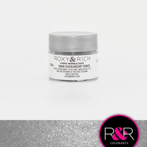 Roxy & Rich Hybrid Sparkle Dust Powder Food Color Dark Silver, 2.5 Grams
