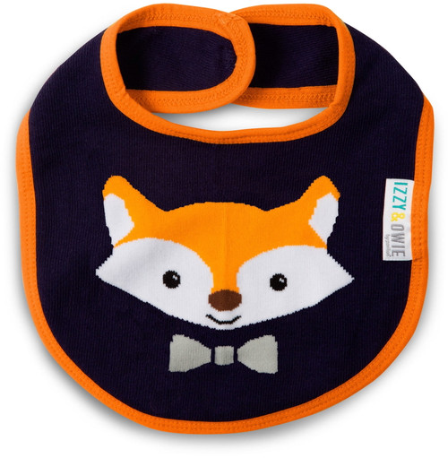 Izzy & Owie - Baby Boy Fox Snap Bib - Navy And Orange