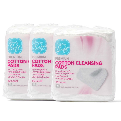 Simply Soft Premium Jumbo Cotton Cleansing Pads, 100% Pure Cotton, Large 3.5” X 4.5” Cotton Pads, 50 Ct (pack Of 3)