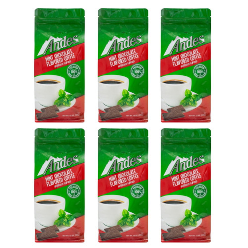 Andes Chocolate Mint Flavored, Medium Roast, Ground Coffee , Six Bags - 12 Ounces Each