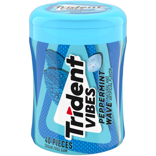 Trident Vibes Peppermint Wave Sugar Free Gum, 40 Piece Bottle