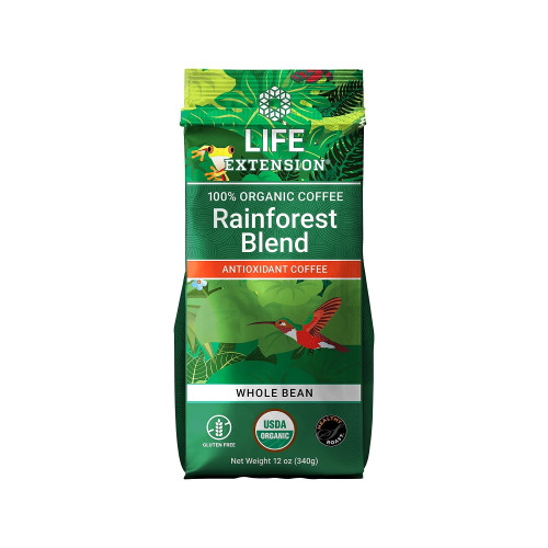 Life Extension Rainforest Blend Whole Bean Coffee Organic, Antioxidant Rich Coffee – Caffeinated – Vegetarian, Non-gmo, Gluten-free – 12 Ounces