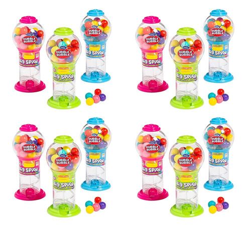 Kidsmania Dubble Bubble Gum Bright Big Spiral Gumball Dispensers (12 Pack)