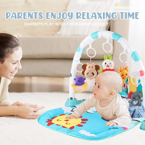 Baby Play Gym Mats, Baby Kick And Play Piano Gym With Music And Lights, Baby Tummy Time Mat For Sensory Exploration And Motor Skill Development, Musical Activity Center For Infants Toddlers (blue)