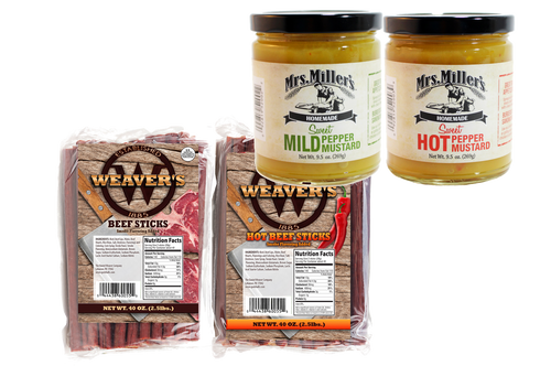 Weaver's Smoked Meat Sticks & Mrs. Miller's Pepper Mustards Variety 4-pack