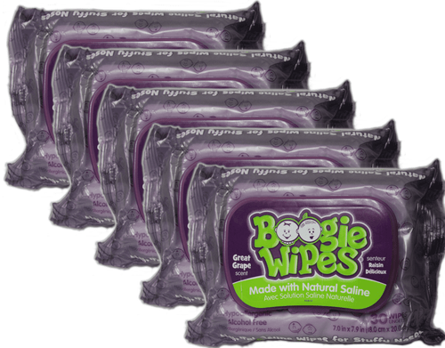 Boogie Wipes Great Grape Natural Saline Wipes For Stuffy Noses 30 Count Pack Of 5