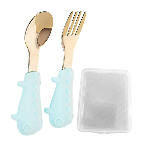 Opolski 1 Set Portable Baby Utensils Cartoon Handle Multi-purpose Stainless Steel Kids Dining Spoon Fork For Feeding