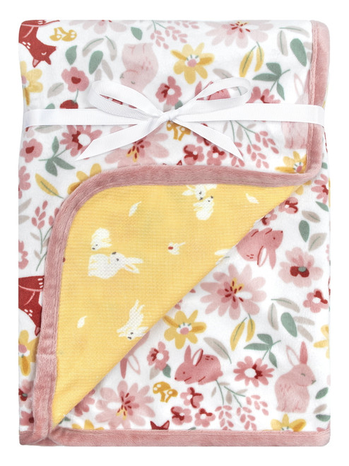 Modern Moments By Gerber Infant Baby & Toddler Girls Reversible Plush Blanket, Yellow Floral Foxes