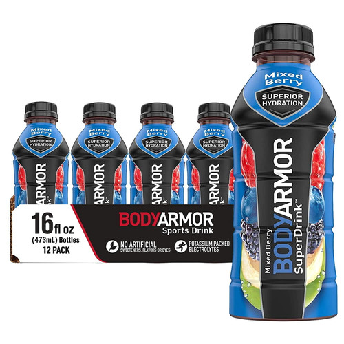 Bodyarmor Sports Drink Sports Beverage, Mixed Berry, Natural Flavors With Vitamins, Potassium-packed Electrolytes, No Preservatives, Perfect For Athletes, 16 Fl Oz (pack Of 12)
