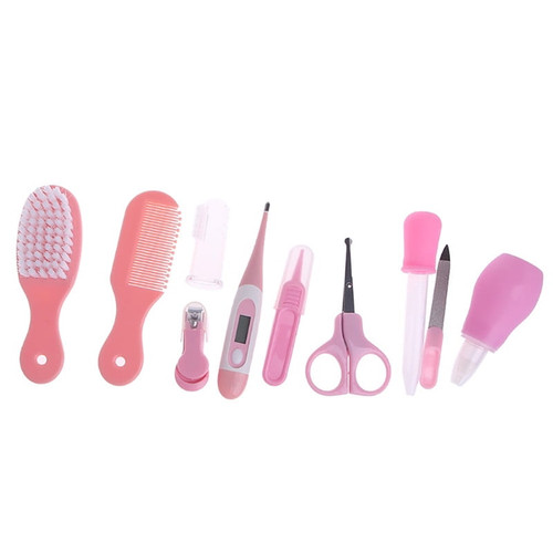 Health Care Kit Portable Newborn Infant Nursery Set Kids Grooming Kit Baby Nail Clipper Brush Comb Cleaning Sets 10pcs (pink)