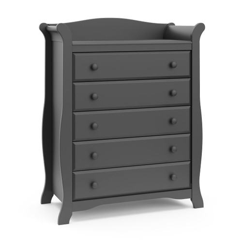 Storkcraft Avalon 5 Drawer Classic Vertical Dresser Gray Finish