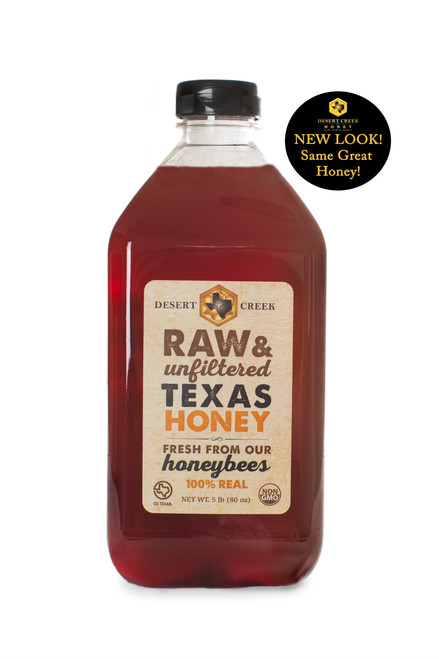 Raw, Unfiltered, Unpasteurized Texas Honey By Desert Creek Honey 5 Lbs (80 Oz) Non-gmo, Kosher