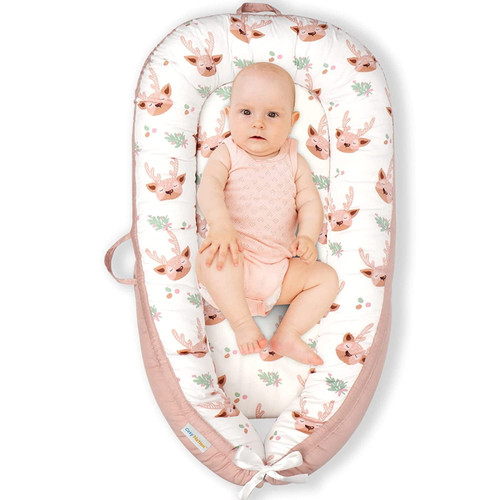 Cosynation Baby Lounger, Lightweight Infant Floor Seat, Soft Cotton And Fiberfill, Adjustable And Portable Newborn Essentials, Traveling And Tummy Time (deer)