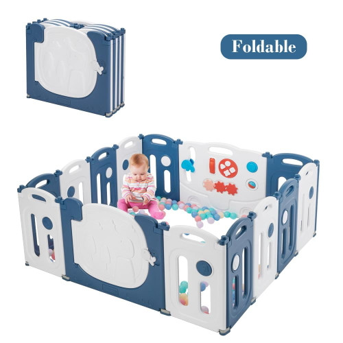Baytocare 14 Panel Baby Playpen Toddler Fence Play Yard Activity Center,blue & White