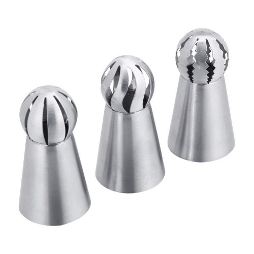Baker Depot 3pcs/set Cake Icing Nozzles Professional Ball Russian Piping Tips Lace Mold Stainless Steel Pastry Cake Decorating Tool