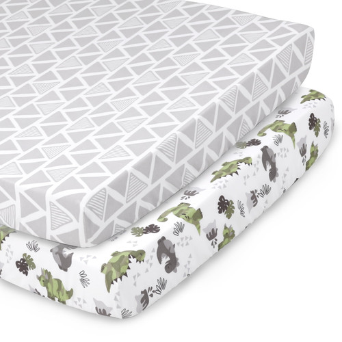 The Peanutshell Pack N Play, Mini Crib, Portable Crib Or Fitted Playard Sheets For Boys, 2 Pack Set, Dinosaur And Tribal Print