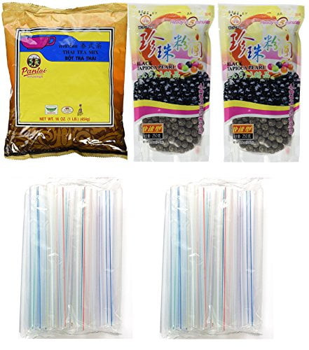 Ninechef Bundle - Wufuyuan Collection Of Boba Tapioca Pearls For Bubble Tea Pantai Thai Tea Powder And Boba Jumbo Straws Bubble (basic Pack) (basic Pack)