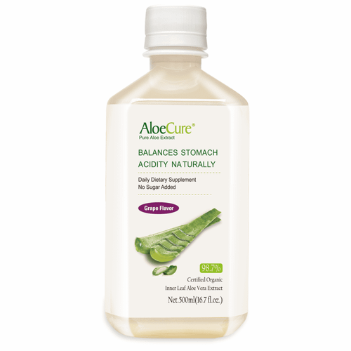 Aloecure Pure Aloe Vera Juice Grape Flavor 500ml Bottle, Acid Buffer, Certified Organic Aloe Processed Within 12 Hours Of Harvest To Maximize Nutrients, No Charcoal Filtering-inner Leaf