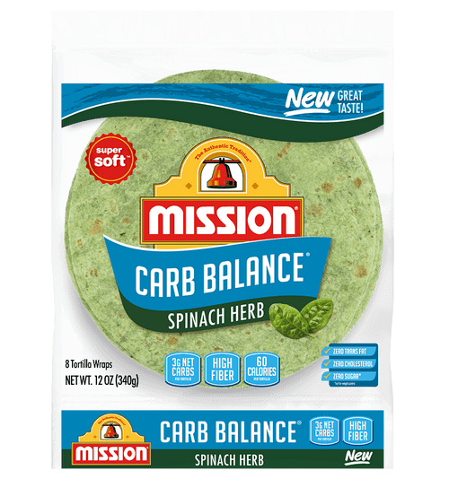 Mission Carb Balance 8" Spinach Herb Tortilla Wraps Low Carb, Keto Friendly 8 Count