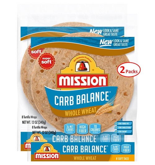 Mission Carb Balance 8" Soft Taco Whole Wheat Tortillas Low Carb, Keto Friendly 8 Count - 2 Packs