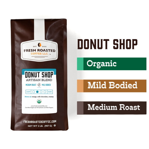 Fresh Roasted Coffee, Donut Shop Blend Coffee, Medium Roast, Whole Bean, 32 Oz