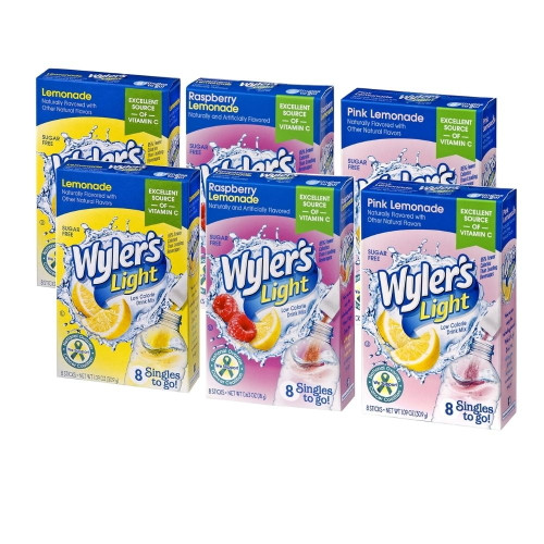 Wyler's Light Stg Drink Mix Variety Pack, 2 Lemonade, 2 Pink Lemonade, 2 Raspberry Lemonade, 1.09 Oz