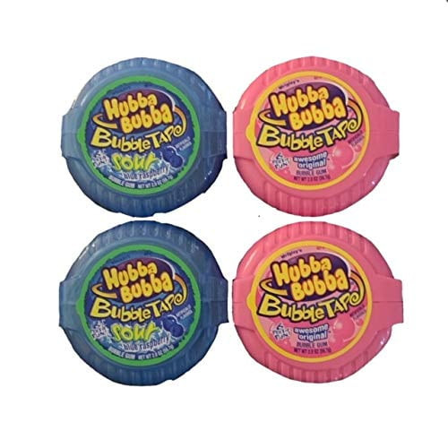 Hubba Bubba Bubble Tape Original And Hubba Bubba Bubble Tape Sour Blue Raspberry Bundle | 6 Feet Of Gum Each Tape | 2 Original Flavor Gum And 2 Blue Raspberry Gum | Pack Of 4 Total