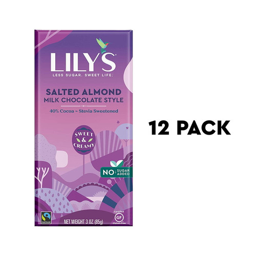 Salted Almond & Milk Chocolate (12-pack Of 3 Oz Bars) By Lily's Sweets | Stevia Sweetened, No Added Sugar, Low-carb, Keto Friendly | 40% Cacao | Fair Trade, Gluten-free & Non-gmo