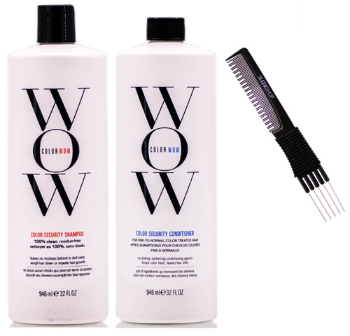Xxl Liter, Color Wow Colorwow Color Security Shampoo And Conditioner, Fine To Normal Hair, Duo Set, No Parabens, No Sulfates, Cruelty-free, Vegan - 32 Oz + 32 Oz With Sleekshop Teasing Comb