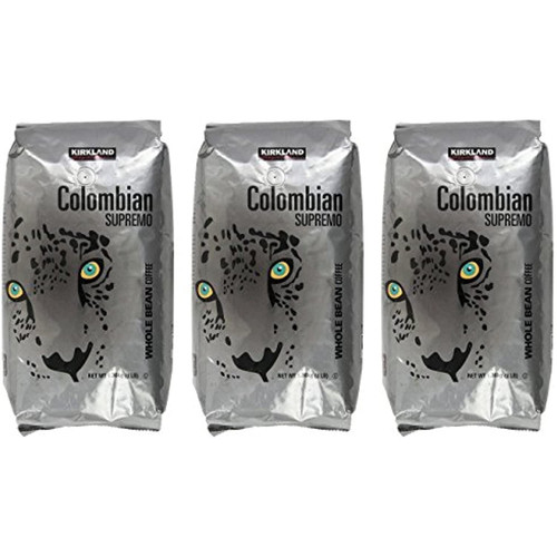 Kirkland Signature Colombian Supremo Whole Bean Coffee, 3 Pound (3 Pack)