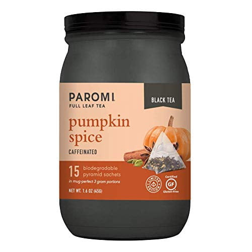 Paromi Pumpkin Spice Organic Black Tea, Signature Jar, 15 Count Tea Bags