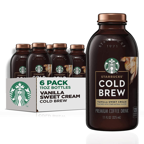 Starbucks Cold Brew Vanilla Sweet Cream Premium Coffee, 11 Oz Glass Bottle, 6 Count