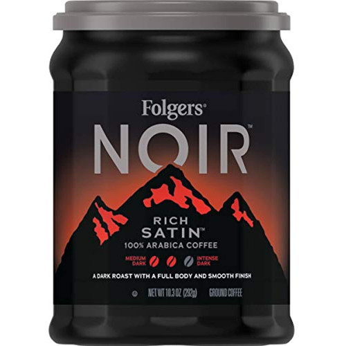 Folgers Ground Coffee, Noir Rich Satin Dark Roast, 10.3 Ounce