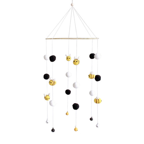 Cute Toys Nursery Decor Bedroom Baby Crib Mobile Hairball Bee Hanging Ornaments Yellow