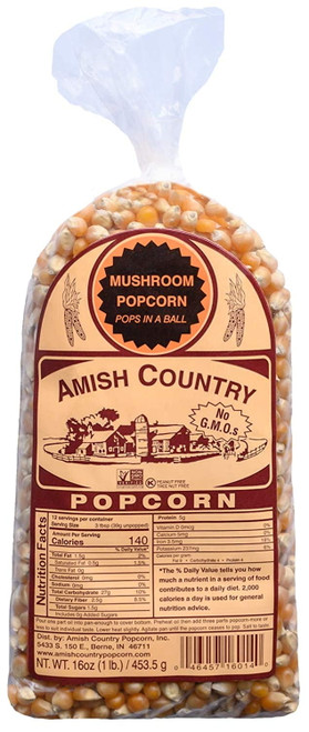 Amish Country Popcorn | 1 Lb Mushroom Kernels | Old Fashioned, Non Gmo, Gluten Free, Microwaveable And Kosher (1 Lb Bag)