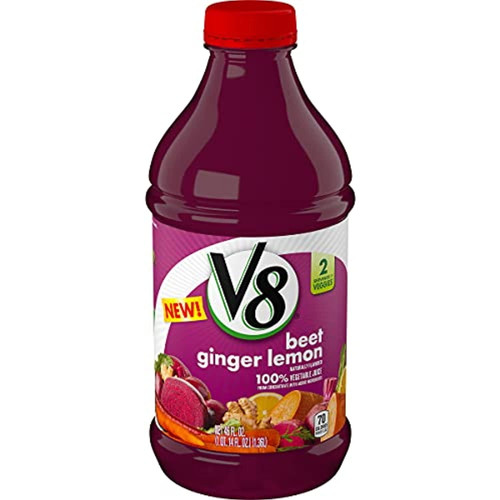 V8 Juice, Beet Ginger Lemon Juice, 100% Vegetable Juice, Healthy Plant-based Drink, 46 Ounce Bottle