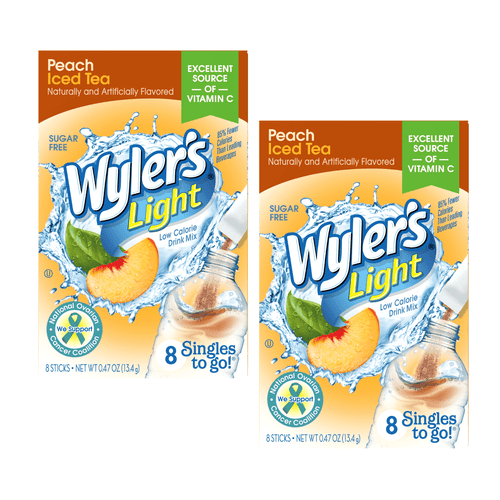 Wyler's Light Singles To Go Powdered Drink Mix Peach Iced Tea Flavor Water Enhancer Sugar-free Good Source Of Vitamin C Beverages Easy To Prepare Just Add Water 8 Sticks Each 2 Boxes 16 Total Servings