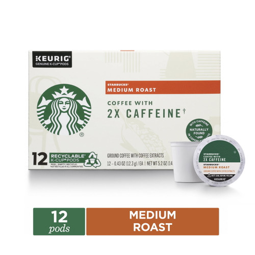 Starbucks Medium Roast Coffee With 2x Caffeine, K-cup Coffee Pods, 100% Arabica, 12 Ct​