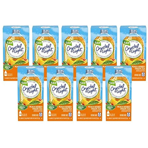 Crystal Light On The Go Peach Mango Green Tea Drink Mix, 10-packet Box (pack Of 9)