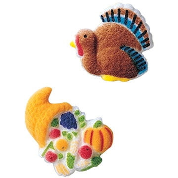 Turkey And Cornucopia Sugar Decorations Toppers Cupcake Cake Cookies Thanksgiving Favors Party 12 Count