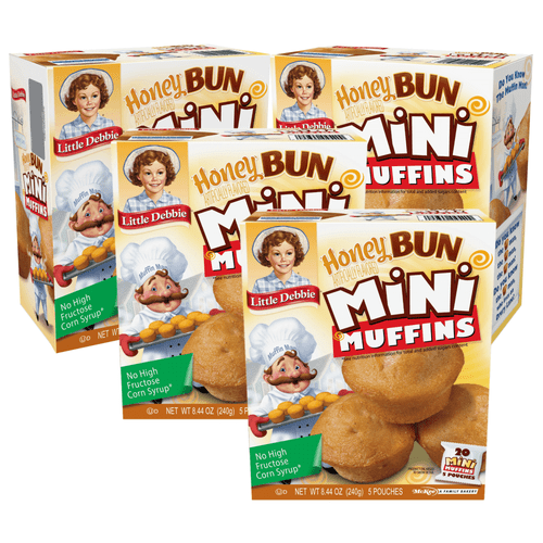 Little Debbie Honey Bun Mini Muffins, 4 Boxes, 20 Travel Pouches Of Bite Size Cinnamon And Honey Bun Flavored Muffins