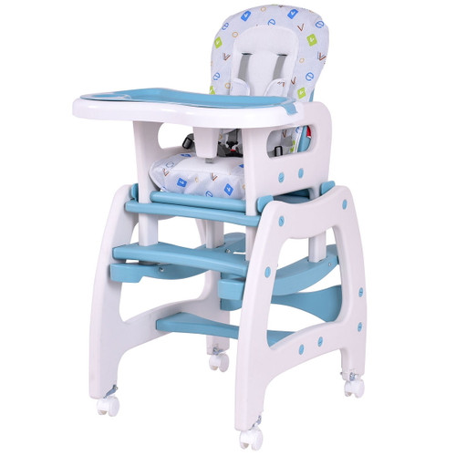 Costway 3 In 1 Baby High Chair Convertible Play Table Seat Booster Toddler Feeding Tray Blue