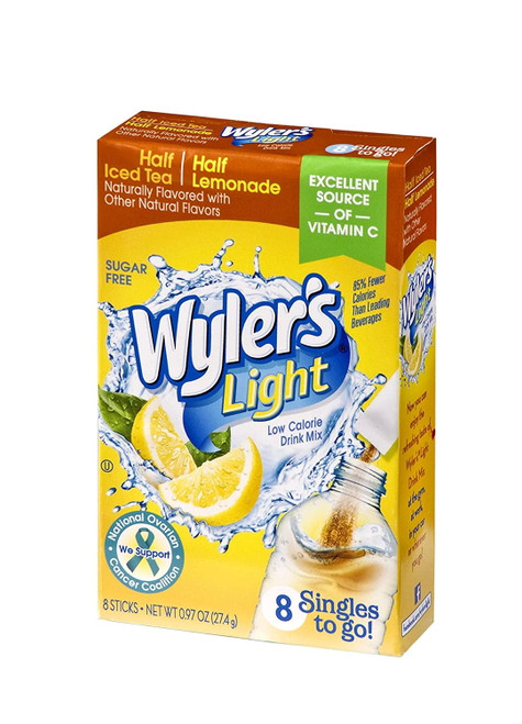Wylers Light Singles To Go Powder Packets, Water Drink Mix, Half Iced Tea / Half Lemonade, 96 Single Servings (pack Of 12)