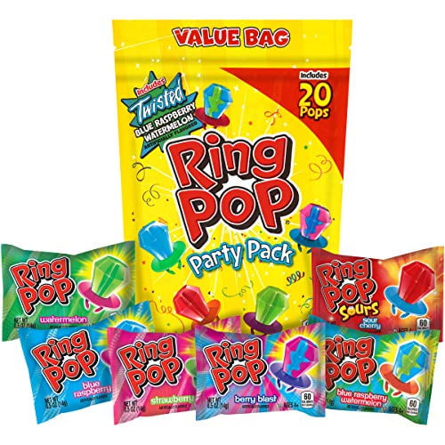 Ring Pop Individually Wrapped Bulk Lollipop Variety Party, Lollipop Suckers W/ Assorted Flavors Fun Candy For Birthdays And Celebrations, Original, 20 Count
