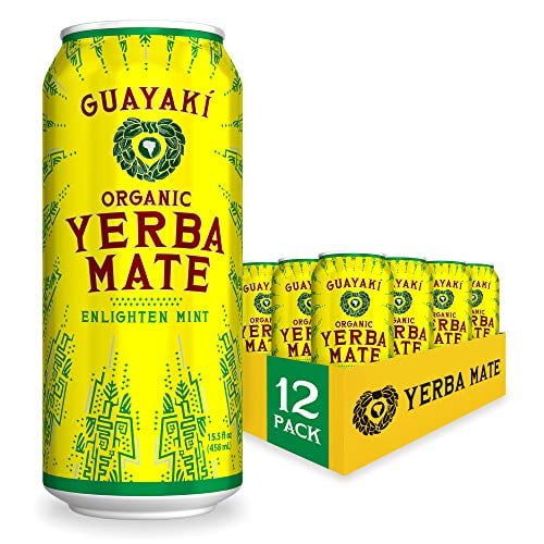 Guayaki Yerba Mate, Enlighten Mint, Organic Alternative To Energy, Coffee And Tea Drinks, 15.5 Ounce Cans, (pack Of 12), 150mg Caffeine