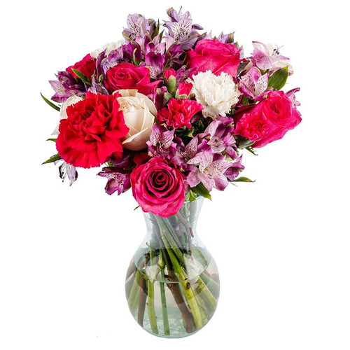 Rejuvenate By Arabella Bouquets With Free Hand-blown Glass Vase (fresh-cut Flowers, Purple, White)