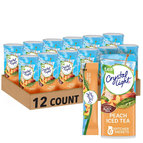 Crystal Light Sugar-free Peach Iced Tea Low Calories Powdered Drink Mix 72 Count Pitcher Packets, 6 Count (pack Of 12)